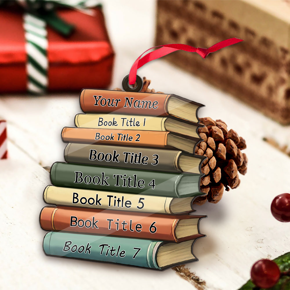 MeMate Personalized Book Ornament, Custom Name and Books Title, Flat Printed Acrylic Ornament Not 3D, Booklovers Ornament, Book Christmas Ornaments Keepsake Decoration for Book Club Family Friends