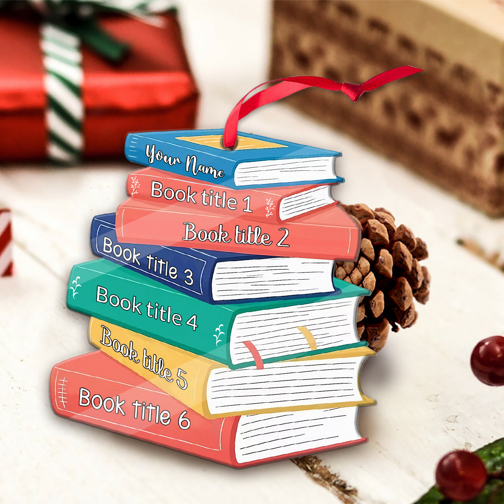 MeMate Personalized Book Ornament, Custom Name and Books Title, Flat Printed Acrylic Ornament Not 3D, Booklovers Ornament, Book Christmas Ornaments Keepsake Decoration for Book Club Family Friends