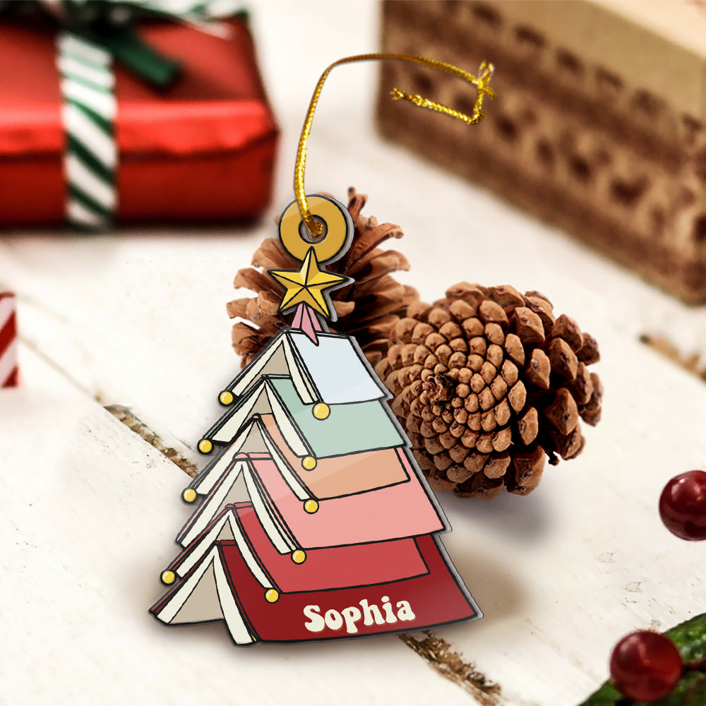 MeMate Personalized Book Ornaments, Custom Name Book Lovers Ornament, Booklovers Ornament for Christmas Tree, Books Christmas Ornaments Keepsake Decoration for Book Club Family Friends (01)