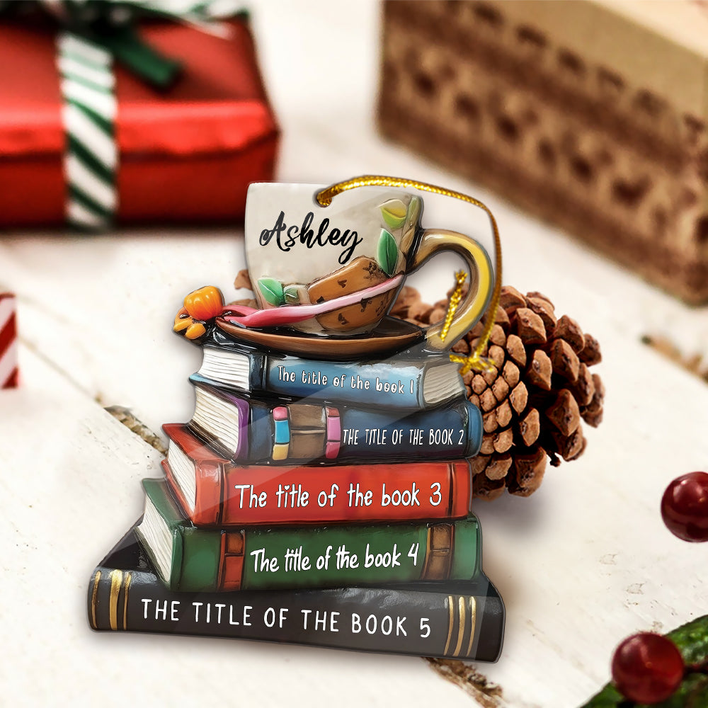 MeMate Custom Name and Books Title, Personalized Book Ornament, Flat Printed Acrylic Ornament Not 3D, Booklovers Ornament, Book Christmas Ornaments Keepsake Decoration for Book Club Family Friends