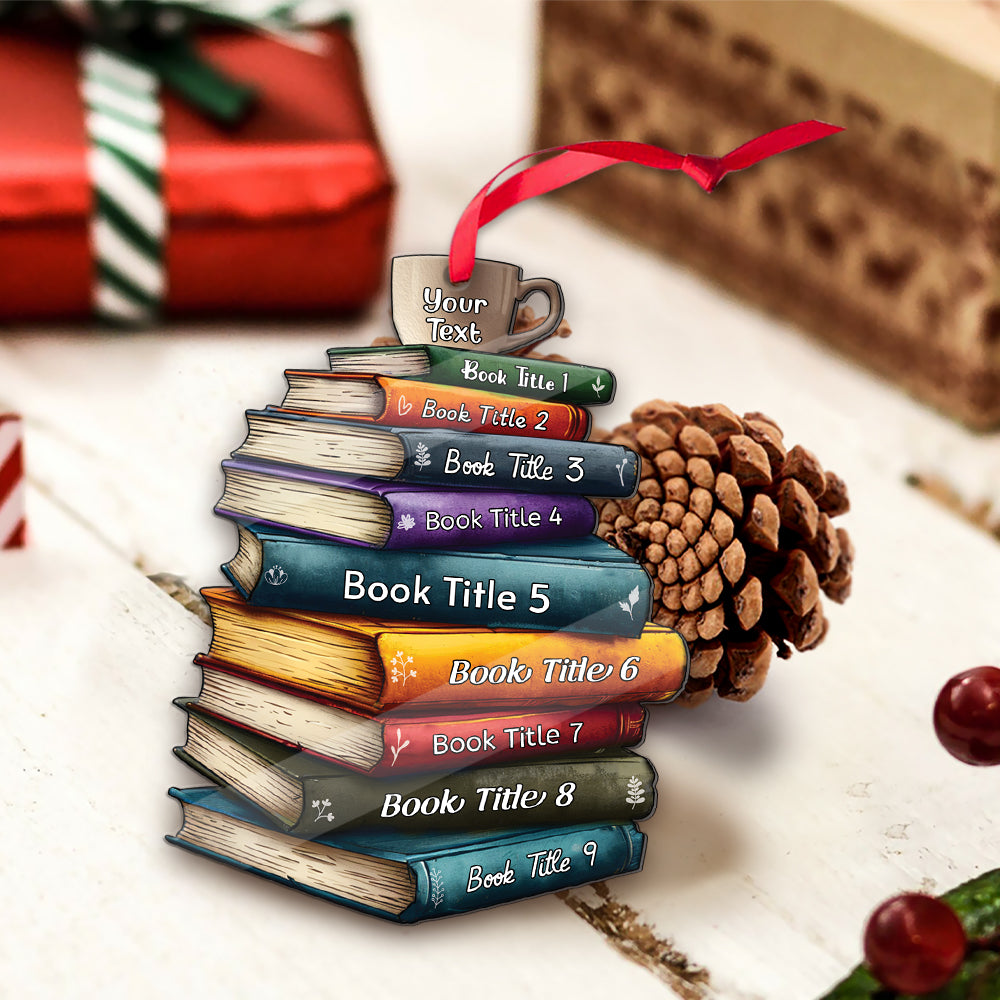 MeMate Custom Name and Books Title, Personalized Book Ornament, Flat Printed Acrylic Ornament Not 3D, Booklovers Ornament, Book Christmas Ornaments Keepsake Decoration for Book Club Family Friends