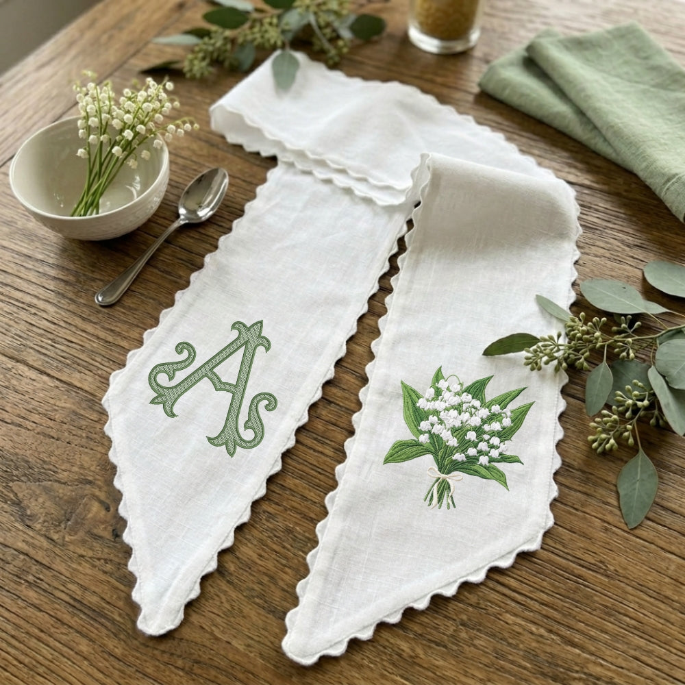Lily Of The Valley Wreath Sash for Front Door, Embroidered Flowers Wreath Sash 54x5 Inch, Personalized Initial Monogram Sash Front Door Decor, Bow Wreath Sashes for Family Friends