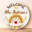 MeMate Personalized Teacher Sign, Classroom Door Wooden Sign, Personalized Teacher Name Sign for Classroom Door Decorations, Wood Custom Teacher Signs Plaque Decor with Name, Boho Rainbow Classroom Decor