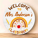 MeMate Personalized Teacher Sign, Classroom Door Wooden Sign, Personalized Teacher Name Sign for Classroom Door Decorations, Wood Custom Teacher Signs Plaque Decor with Name, Boho Rainbow Classroom Decor
