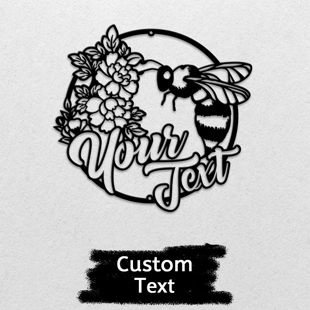 MeMate Personalized Metal Sign Bee, Custom Garden Metal Signs Outdoor Décor, 8" - 24" Garden Signs Metal, Bee Farm Sign, Bee Flowers Garden Signs to Personalize, Shed Shed Sign, Rustic Plaque