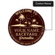 MeMate Backyard Sign, Patio Sign and Decor Outdoor - Personalized Wooden Name Signs for Porch Deck Kitchen Home Wall Decor - Round Chilling and Grilling BBQ Vintage Wood Signs, Housewarming Gifts for Family Friends