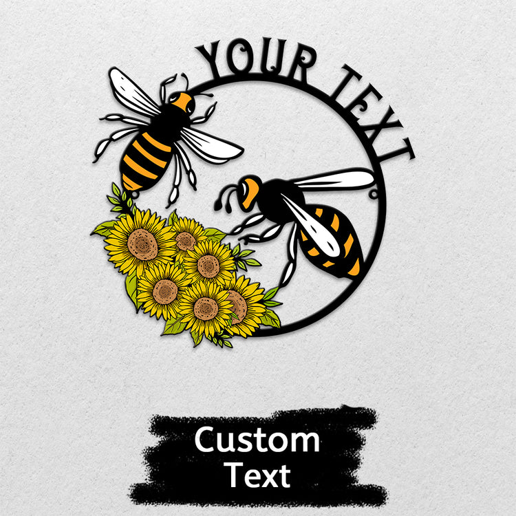 MeMate Personalized Metal Sign Bee, Custom Garden Metal Signs Outdoor Décor, 8" - 24" Garden Signs Metal, Bee Farm Sign, Bee Flowers Garden Signs to Personalize, Shed Shed Sign, Rustic Plaque