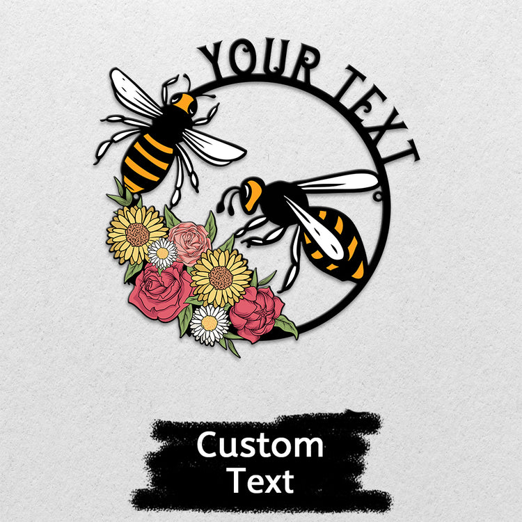 MeMate Personalized Metal Sign Bee, Custom Garden Metal Signs Outdoor Décor, 8" - 24" Garden Signs Metal, Bee Farm Sign, Bee Flowers Garden Signs to Personalize, Shed Shed Sign, Rustic Plaque