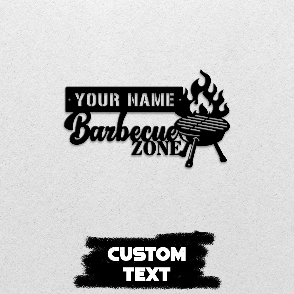 MeMate BBQ Sign, Barbecue Sign for Patio Decoration, BBQ Zone Patio Sign, Outdoor Decor, Personalized Metal Sign for Backyard, Custom Name Signs for Backyard, Large Metal Sign for Outside, Housewarming Gifts