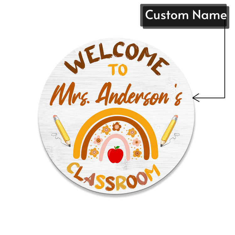 MeMate Personalized Teacher Sign, Classroom Door Wooden Sign, Personalized Teacher Name Sign for Classroom Door Decorations, Wood Custom Teacher Signs Plaque Decor with Name, Boho Rainbow Classroom Decor