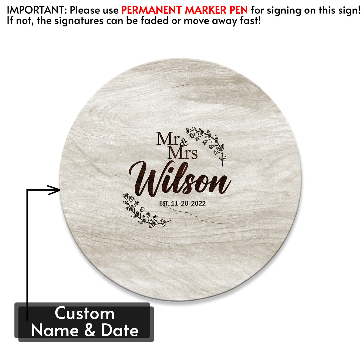 Memate Wedding Guestbook Alternative, Wedding Guest Books Personalized, Wooden Wedding Guess Book Sign Board for Signature, Custom Wedding Signs Name Date, Rustic Round Wooden Wedding Sign