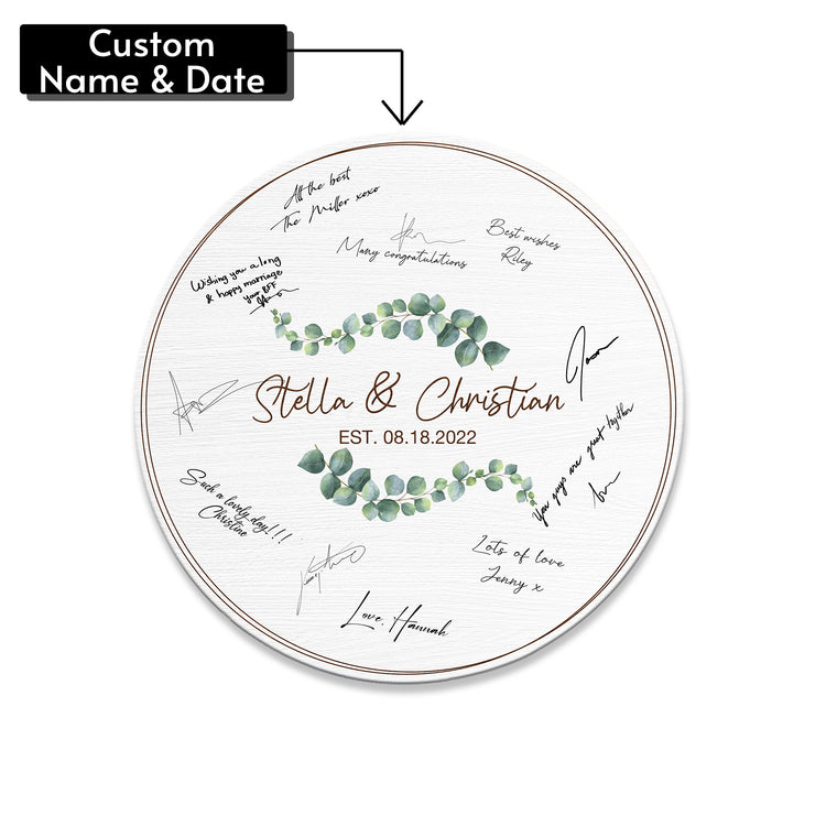 Memate Wedding Guestbook Alternative, Wedding Guest Books Personalized Name and Wedding Date, Wooden Wedding Sign Board for Signature, Custom Rustic Round Wooden Wedding Signs