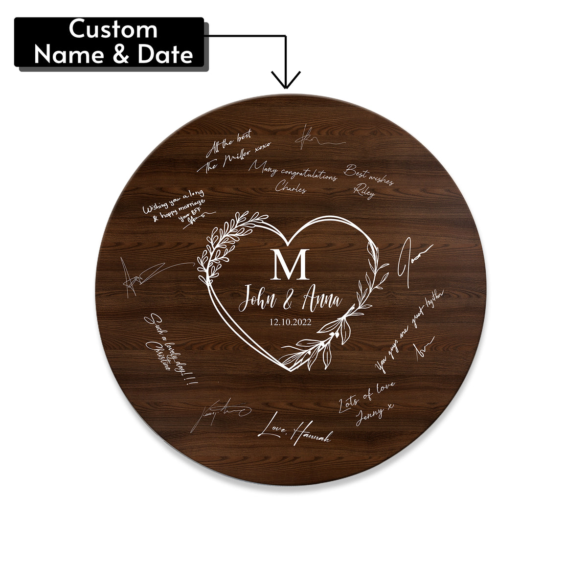 Memate Wedding Guestbook Alternative, Wedding Guest Books Personalized, Custom Signs Family Name Wedding Date for Couple, Wedding Guess Book Sign Board for Signature, Rustic Round Wooden Wedding Book Alternative 02