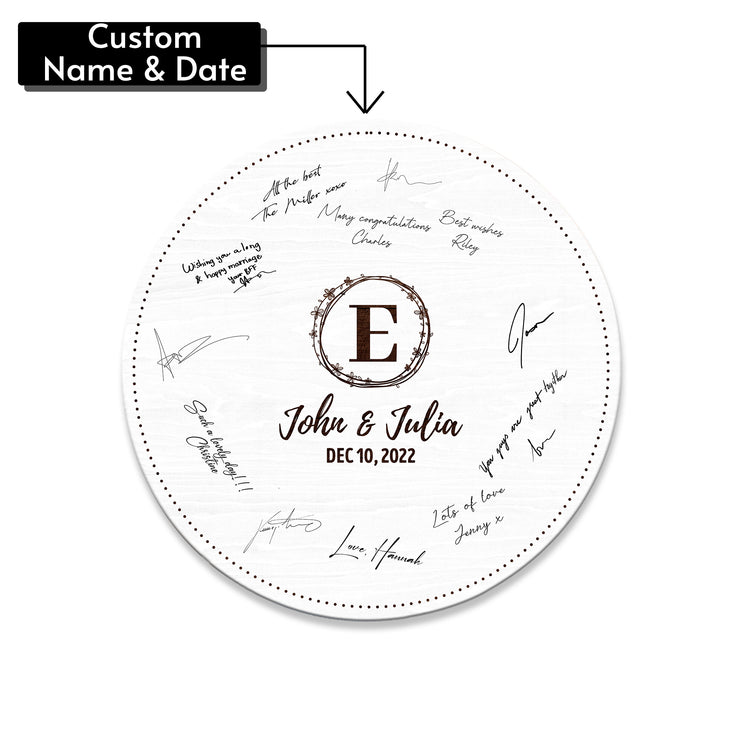 Memate Wedding Guestbook Alternative Personalized, Wedding Guest Books, Custom Wedding Signs Name Date, Wooden Wedding Guess Book Sign Board for Signature, Rustic Round Wedding Book Alternative 02