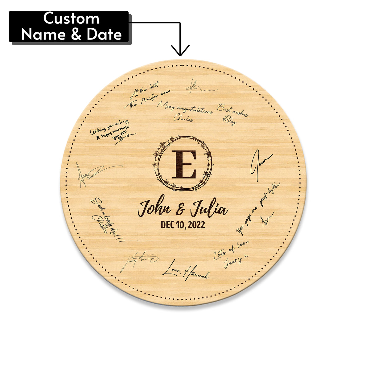 Memate Wedding Guestbook Alternative Personalized, Wedding Guest Books, Custom Wedding Signs Name Date, Wooden Wedding Guess Book Sign Board for Signature, Rustic Round Wedding Book Alternative 03