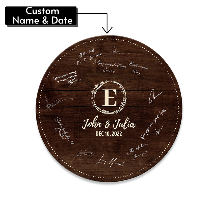 Memate Wedding Guestbook Alternative Personalized, Wedding Guest Books, Custom Wedding Signs Name Date, Wooden Wedding Guess Book Sign Board for Signature, Rustic Round Wedding Book Alternative 01