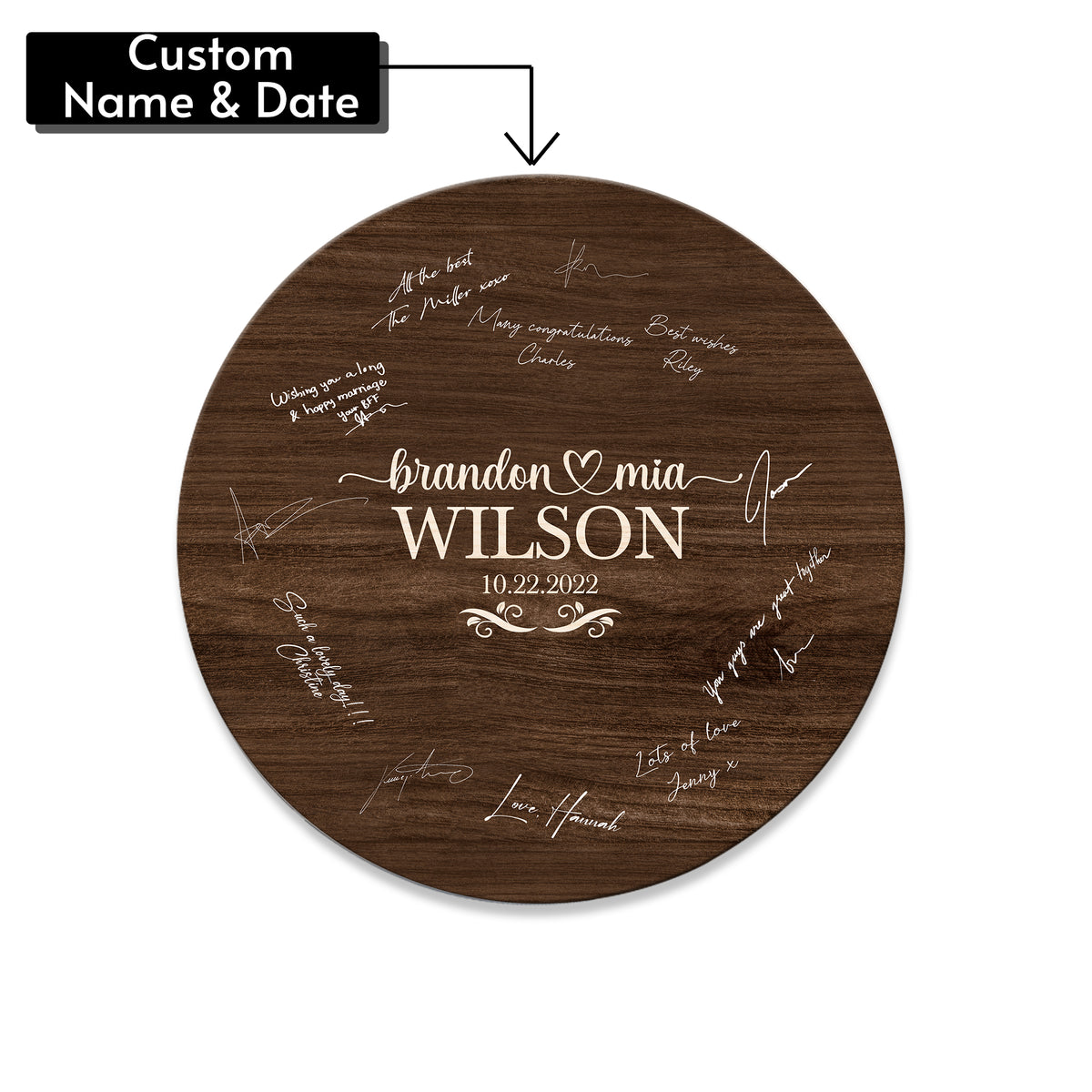 Memate Wedding Guestbook Alternative, Wedding Guest Books Personalized Family Name and Wedding Date, Wooden Wedding Sign Board for Signature, Rustic Round Wooden Wedding Signs