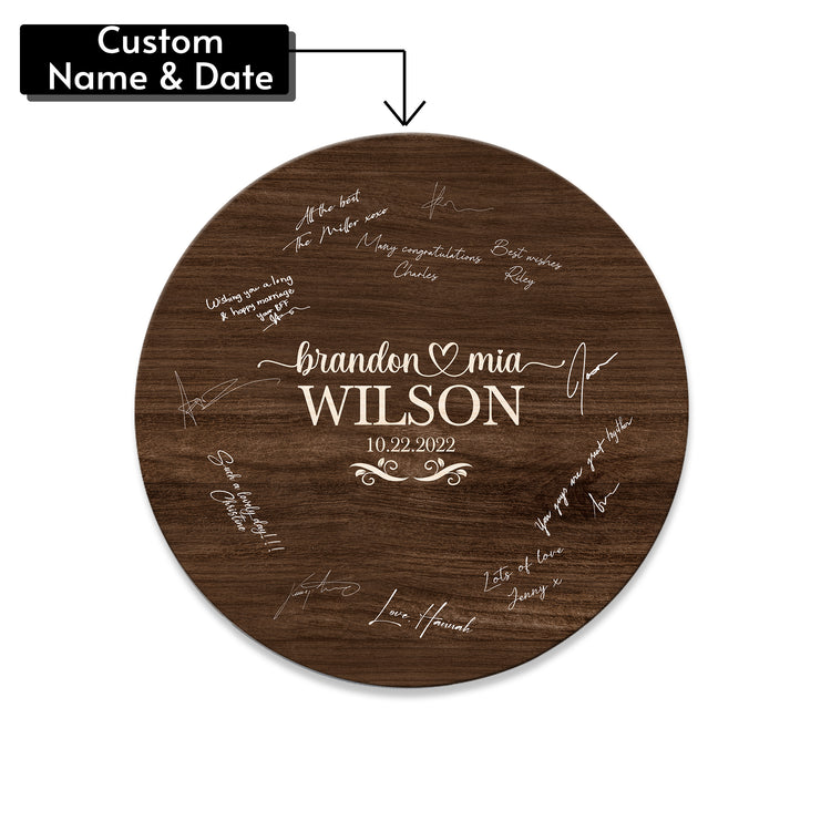 Memate Wedding Guestbook Alternative, Wedding Guest Books Personalized Family Name and Wedding Date, Wooden Wedding Sign Board for Signature, Rustic Round Wooden Wedding Signs