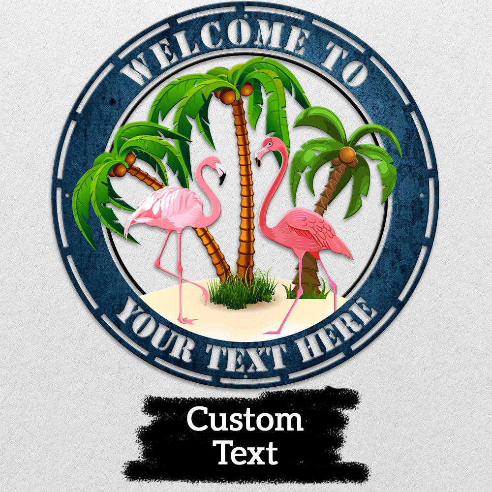 MeMate Flamingo Sign Metal, Flamingo Lounge Decor, Outdoor Décor for Backyard, Patio, Pool, Kitchen, Lounge, Personalized Name Outdoor Sign, Pink Flamingo Metal Sign Housewarming Gift for Family Friend