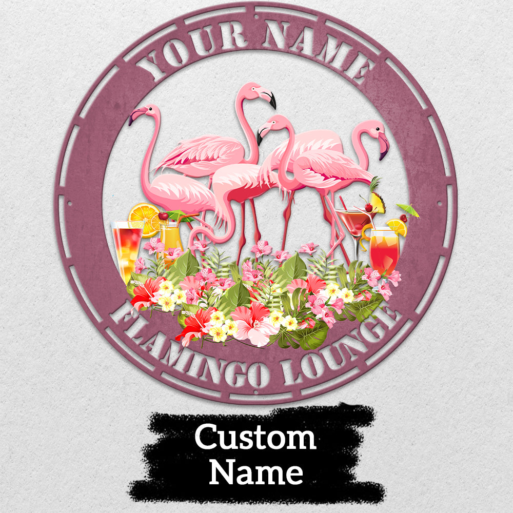 MeMate Flamingo Metal Sign, Outdoor Décor for Backyard, Patio, Pool, Kitchen, Lounge, Personalized Name Outdoor Sign, Pink Metal Sign Housewarming Gift for Family Friend