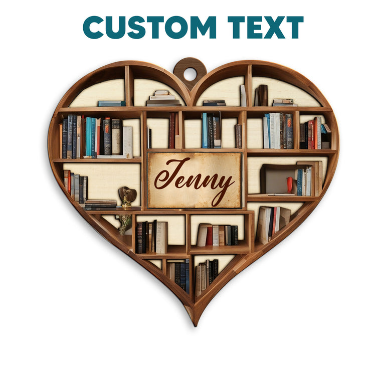 MeMate Book Lovers Heart Ornament, Personalized Christmas Book Ornaments 2023, Custom Name Wooden Booklovers Ornament for Girls Boys, Bookworm Christmas Keepsake, Book Club Decoration