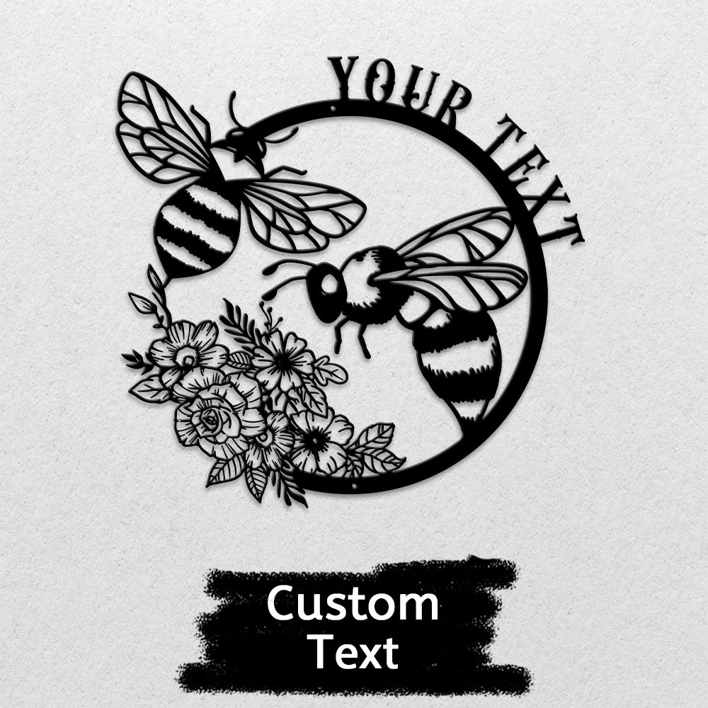 MeMate Bee Garden Sign, Metal Garden Signs to Personalize, Personalized Metal Signs, 8" - 24" Large Sign for Vegetable Garden Flowers She Shed Mom Grandma, Customized Name Wall Art for Outdoor Décor