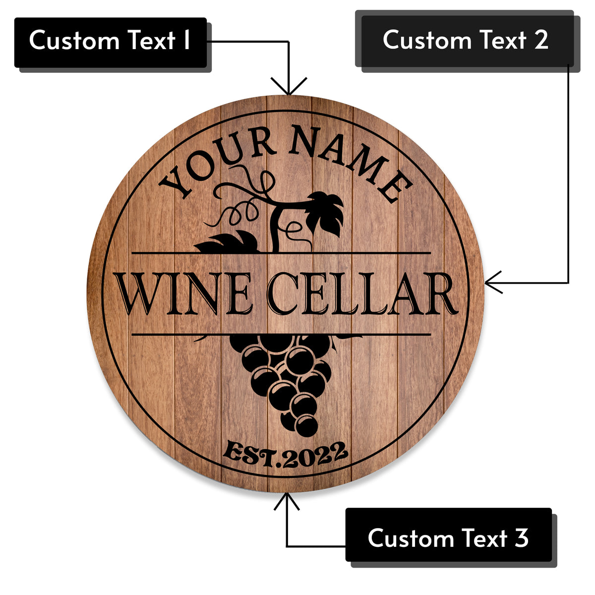 MeMate Personalized Name Wine Cellar Sign fo Home Decor - Wine Sign Custom Printed Wooden Name Sign, Year, Text for Wine Cellar, Man Cave, Housewarming, Newlyweds, Wedding, Wine Lovers Wall Decor
