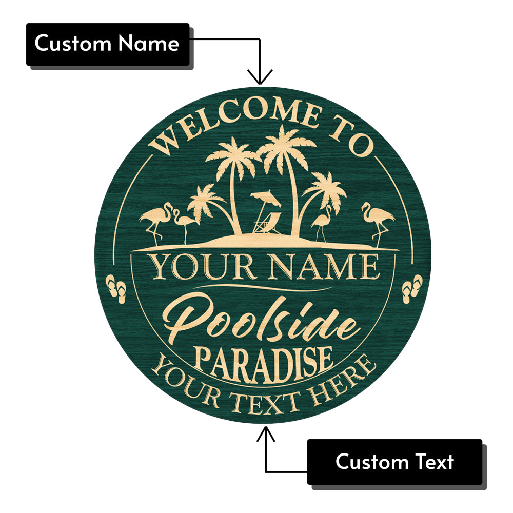 MeMate Poolside Signs Personalized Name Color Wooden Sign Outdoor, Poolside Decor, Customized Pool Sign, Swimming Pool Decorations for Wall, Wood Plaque for Backyards Patio Housewarming Gifts