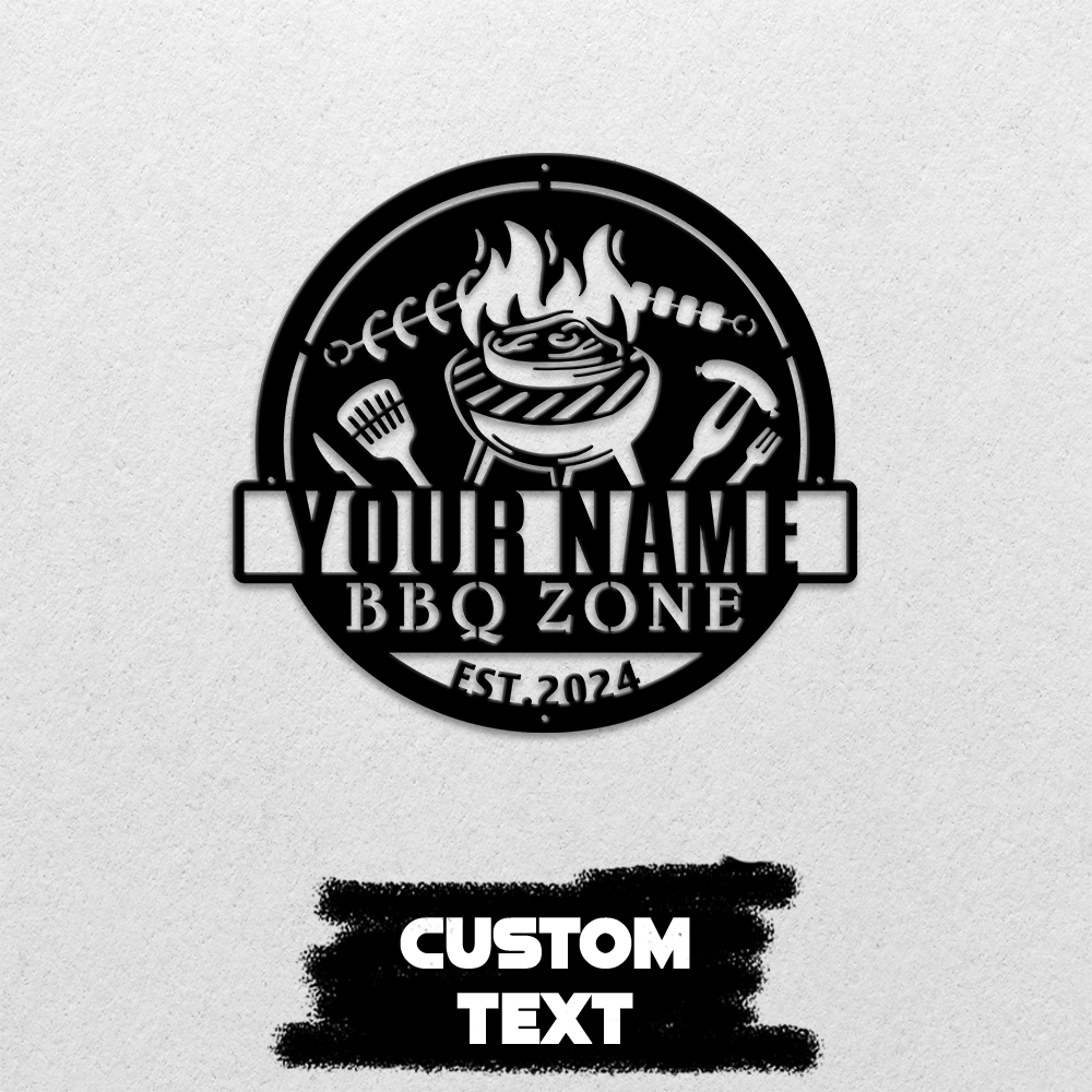 MeMate BBQ Zone Signs, Grill BBQ Signs to Personalize, Personalized Barbecue Metal Signs Kitchen Decor, Custom Name Outdoor Plaques for Backyard, Patio, Porch, Deck
