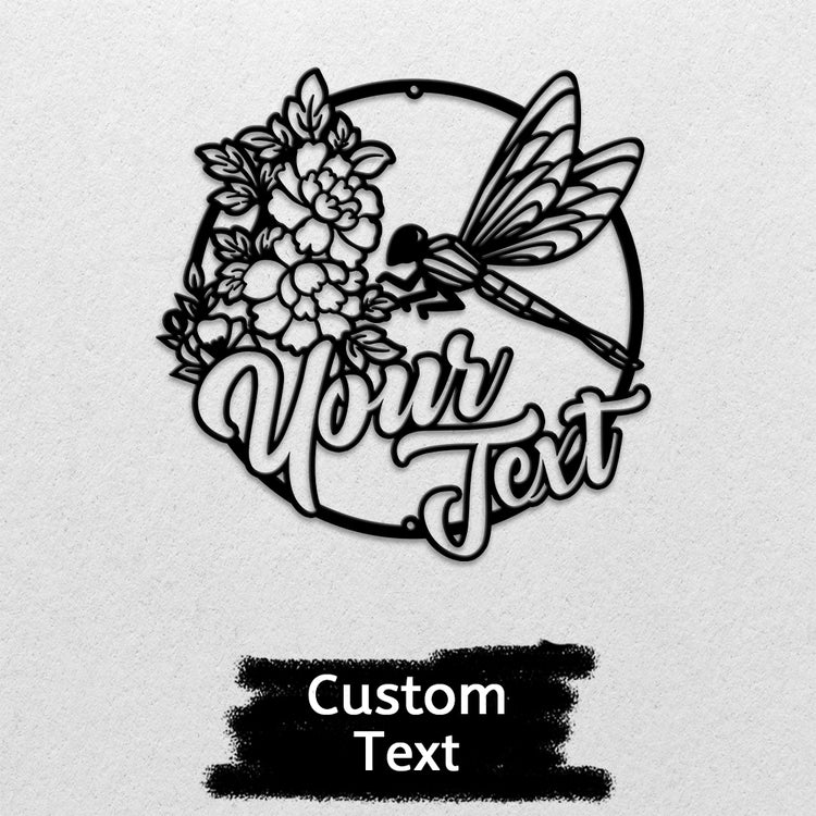 MeMate Personalized Metal Sign, Custom Garden Metal Signs Outdoor Décor, 8" - 24" Garden Signs Metal, Dragonfly Sign, Dragonfly Flowers Garden Signs to Personalize, Shed Shed Sign, Rustic Plaque