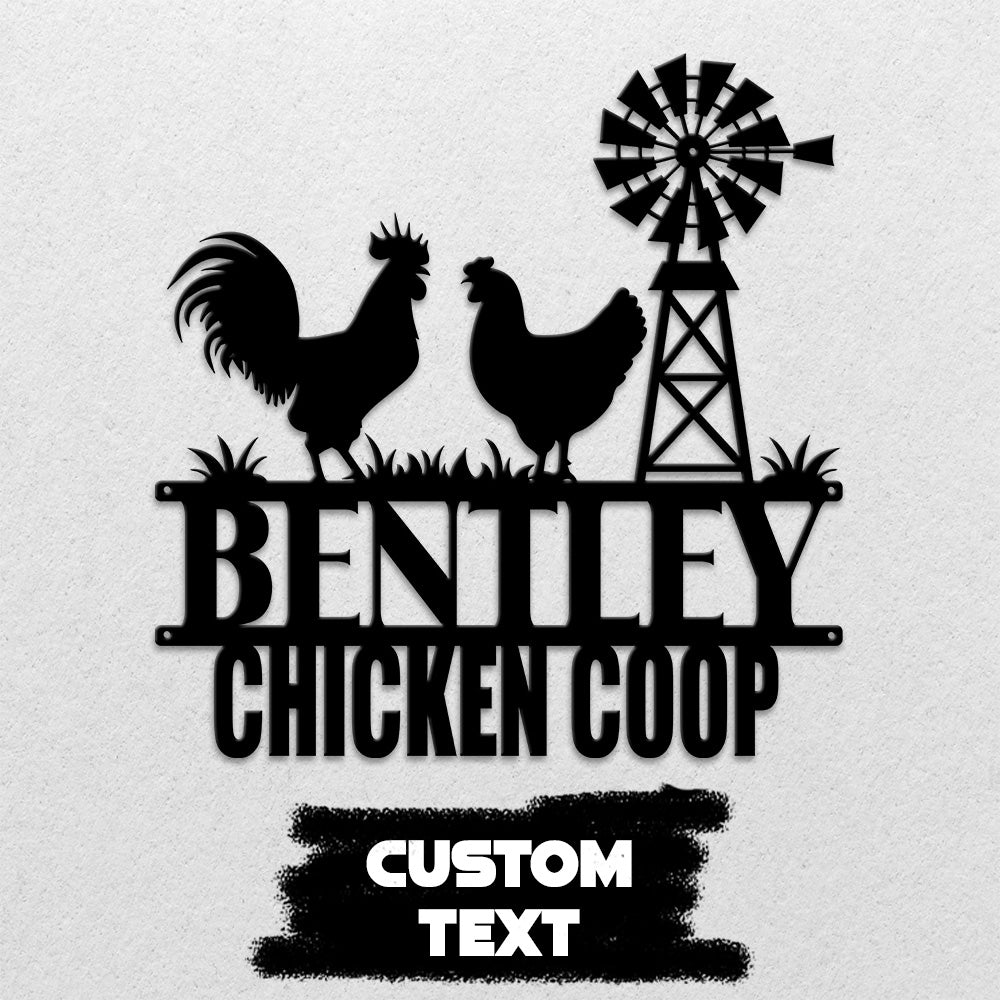 MeMate Chicken Coop Signs for Farmhouse Decoration, Hen House Decor, Metal Signs Outdoor Decor, Personalized Name Sign for Chicken Coops, 8-24 inches Large Metal Sign, Farm Sign, Housewarming Gifts