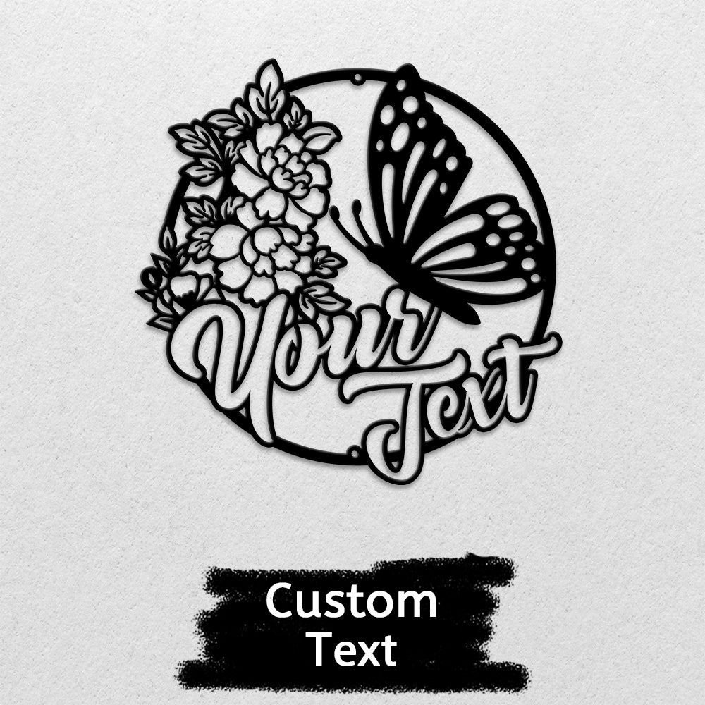 MeMate Personalized Metal Sign, Custom Garden Metal Signs Outdoor Décor, 8" - 24" Large Garden Signs Metal, Butterfly Sign, Butterfly Flowers Garden Signs to Personalize, Shed Shed Sign