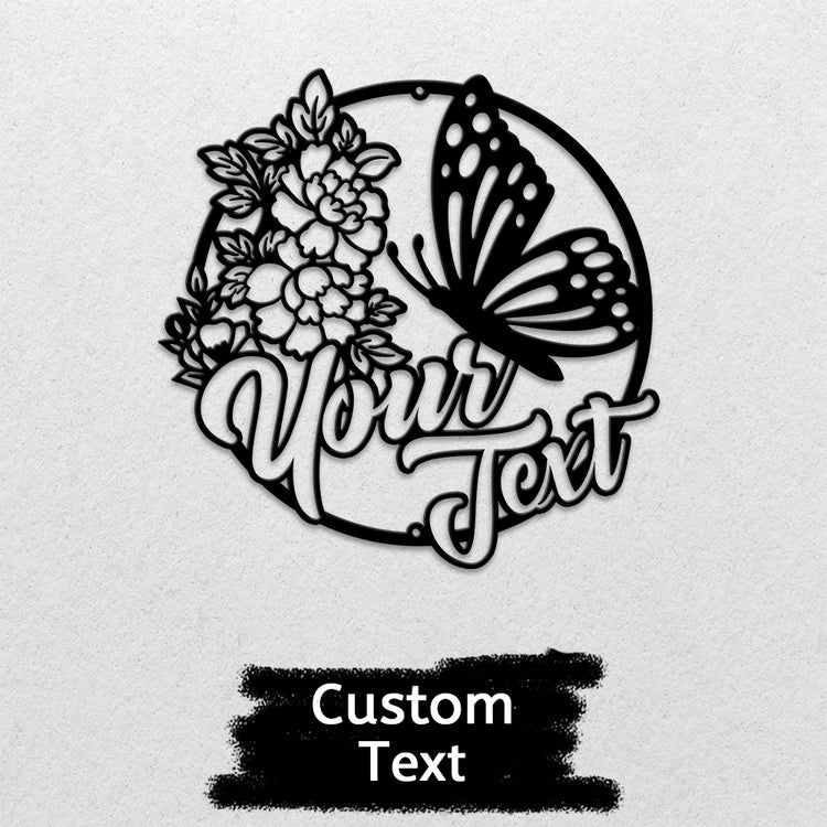 MeMate Personalized Metal Sign, Custom Garden Metal Signs Outdoor Décor, 8" - 24" Large Garden Signs Metal, Butterfly Sign, Butterfly Flowers Garden Signs to Personalize, Shed Shed Sign