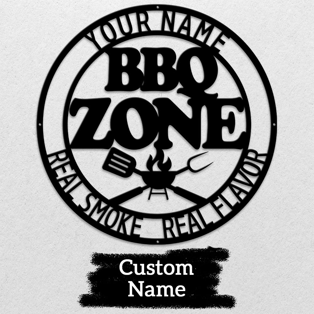 MeMate Metal BBQ Signs, Grill Sign to Personalize, Personalized Barbecue Metal Signs Kitchen Decor, Custom Name Outdoor Plaques, Rustic Decorations for Man Cave