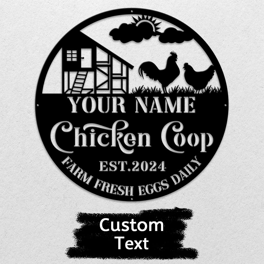 MeMate Chicken Coop Signs for Farmhouse Decoration, Hen House Decor, Metal Signs Outdoor Decor, Personalized Name Sign for Chicken Coops, 8-24 inches Large Metal Sign, Farm Sign, Housewarming Gifts