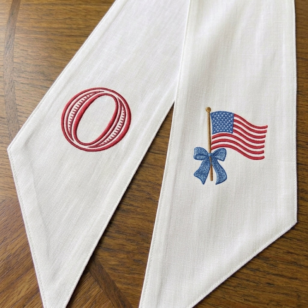 Patriotic Wreath Sash for Front Door, Bow with US Flag Door Wreath Decor, 54x5 in Personalized Initial Wreath Ribbon, Monogram Embroidered Sash for Holiday, 4th of July Wreath Sashes, Housewarming Gifts