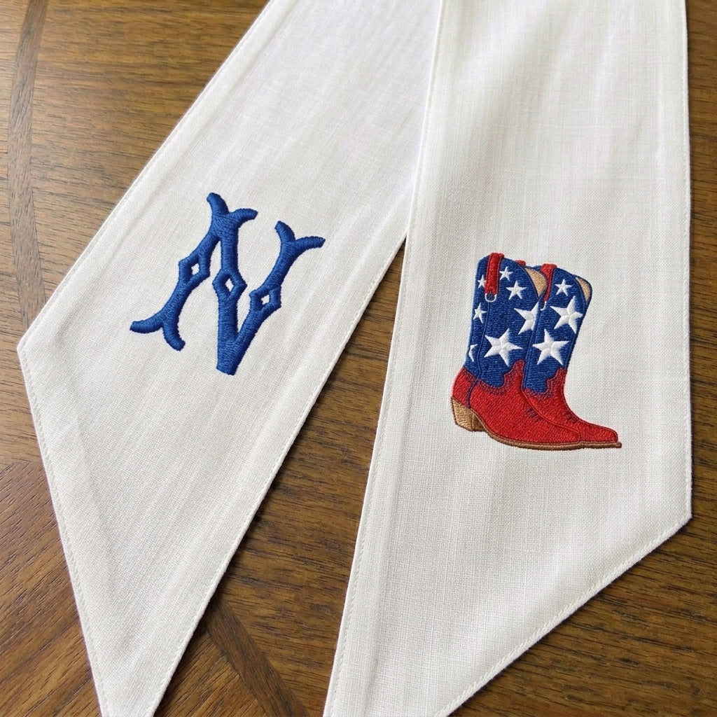 Patriotic Wreath Sash for Front Door, Western Cowboy US Flag Door Wreath Decor, 54x5 in Personalized Initial Wreath Ribbon, Monogram Embroidered Sash for Holiday, 4th of July Wreath Sashes, Housewarming Gifts