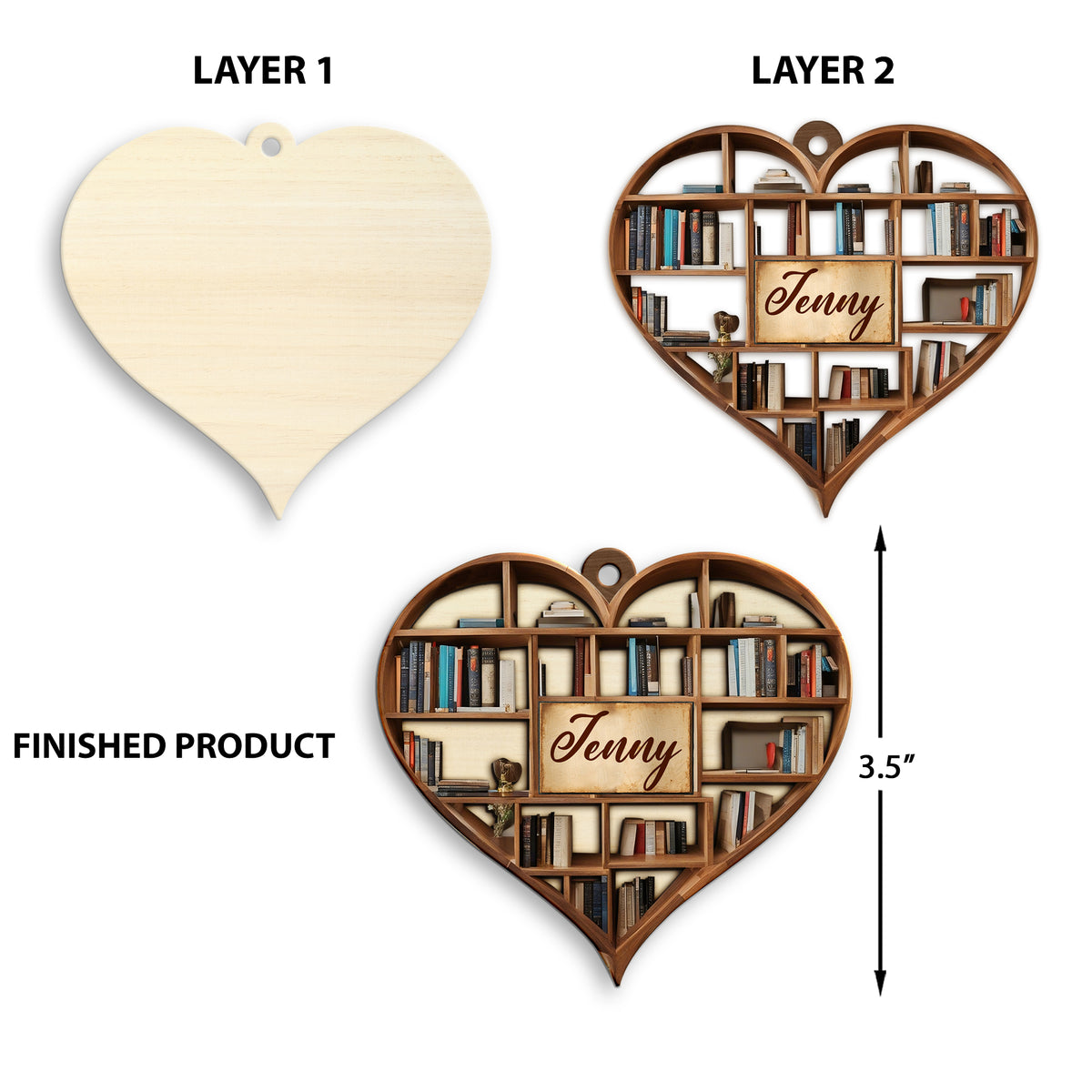 MeMate Book Lovers Heart Ornament, Personalized Christmas Book Ornaments 2023, Custom Name Wooden Booklovers Ornament for Girls Boys, Bookworm Christmas Keepsake, Book Club Decoration