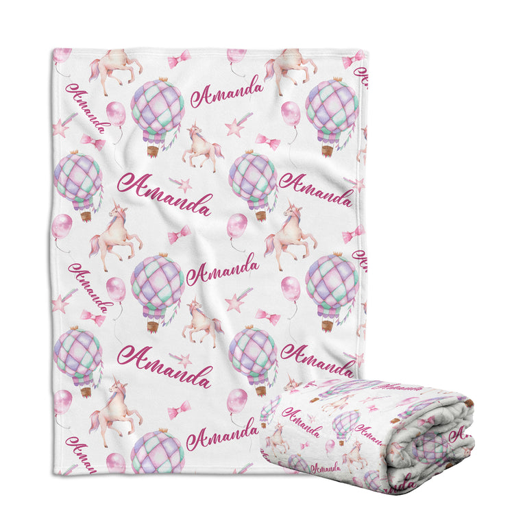 Personalized Pink Airballoon Baby Blankets for Girls, Baby Girl Blanket with Name, Custom Name Baby Blanket, Pink Blankets for Daughter, Swaddle Blanket, Fleece Blanket for Newborn Toddlers Kids