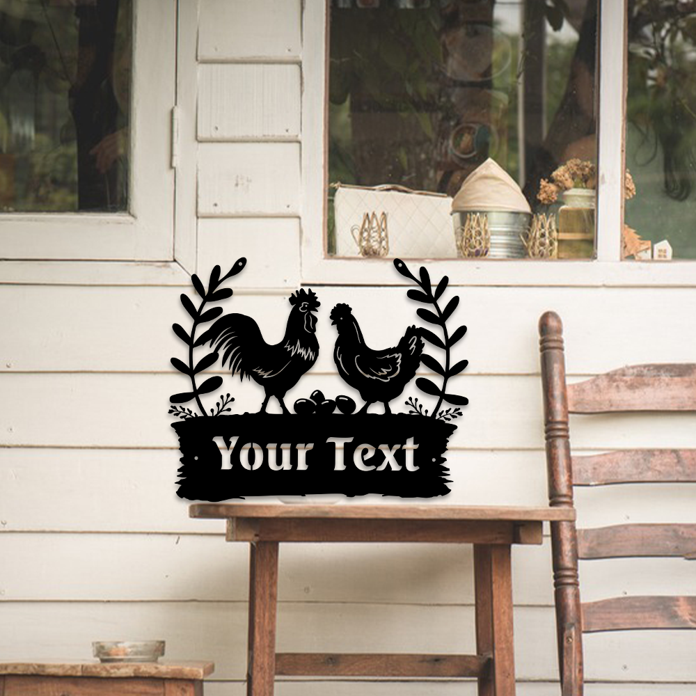 MeMate Personalized Name Outdoor Sign, Chicken Coop Signs, Chicken Metal Sign, Hen House Outdoor Décor, Housewarming Gift for Family Friend