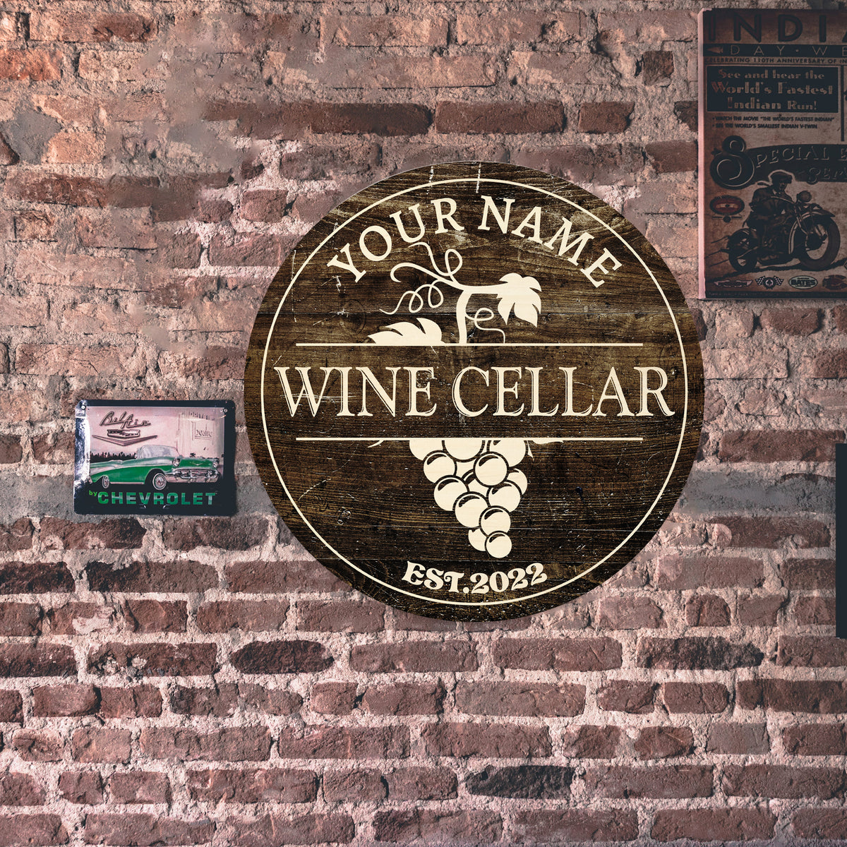 MeMate Personalized Name Wine Cellar Sign fo Home Decor - Wine Sign Custom Printed Wooden Name Sign, Year, Text for Wine Cellar, Man Cave, Housewarming, Newlyweds, Wedding, Wine Lovers Wall Decor