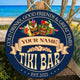 MeMate Tiki Bar Sign – Tiki Lounge Decor - Personalized Wooden Name Sign for Poolside, Patio, Backyard, Beach Party Decors – Custom Year Tiki Bar Rustic Round Printed Wood Signs Wall Hanging Decorative