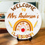 MeMate Personalized Teacher Sign, Classroom Door Wooden Sign, Personalized Teacher Name Sign for Classroom Door Decorations, Wood Custom Teacher Signs Plaque Decor with Name, Boho Rainbow Classroom Decor
