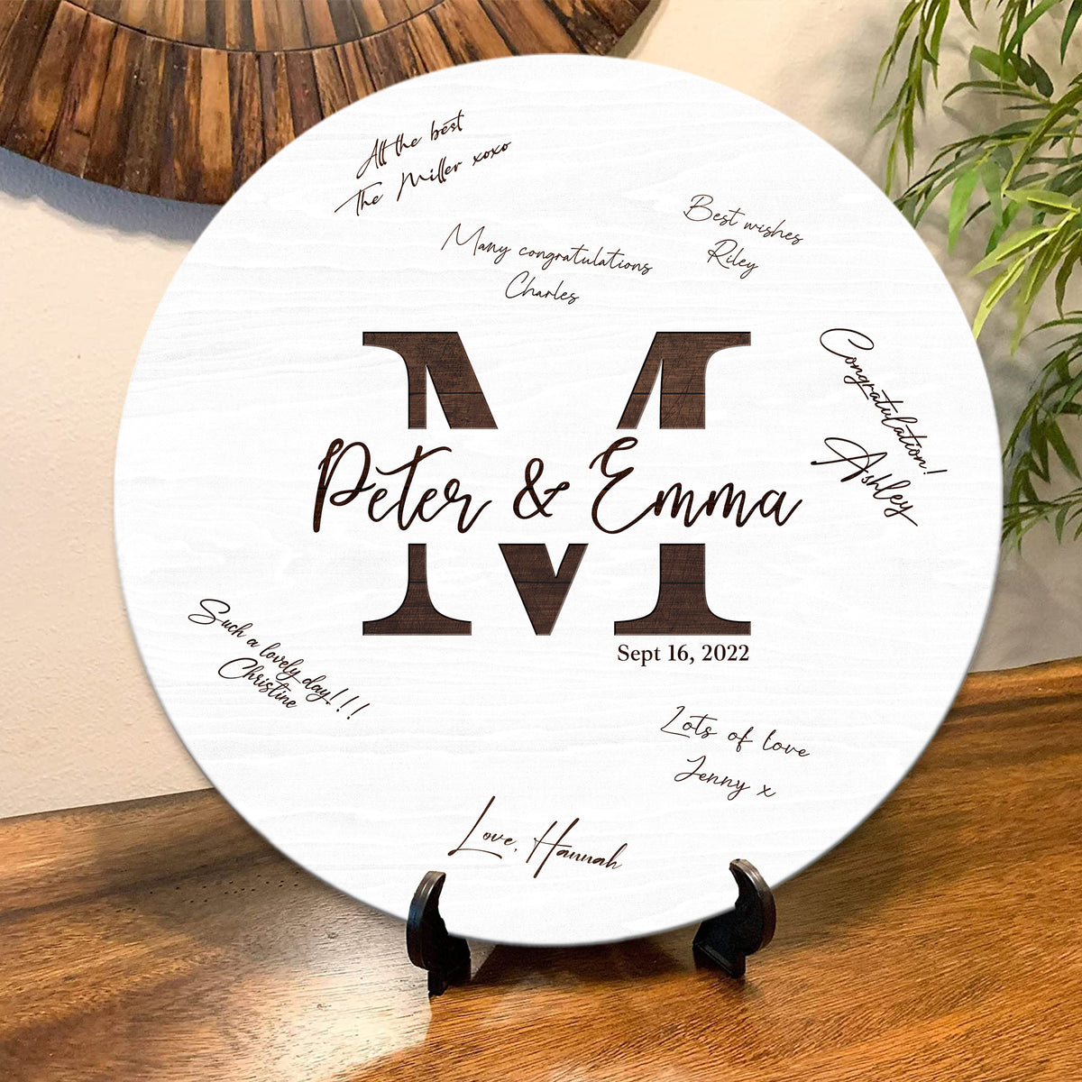 Memate Wedding Guestbook Alternative, Wedding Guest Books Personalized, Custom Wedding Signs Name Date, Wooden Wedding Guess Book Sign Board for Signature, Rustic Round Wedding Book Alternative