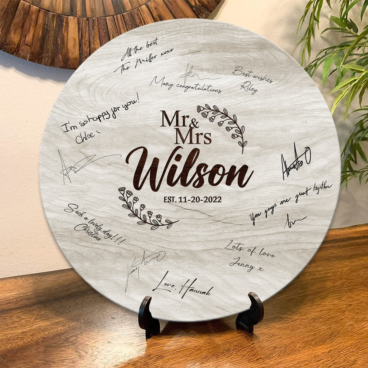 Memate Wedding Guestbook Alternative, Wedding Guest Books Personalized, Wooden Wedding Guess Book Sign Board for Signature, Custom Wedding Signs Name Date, Rustic Round Wooden Wedding Sign