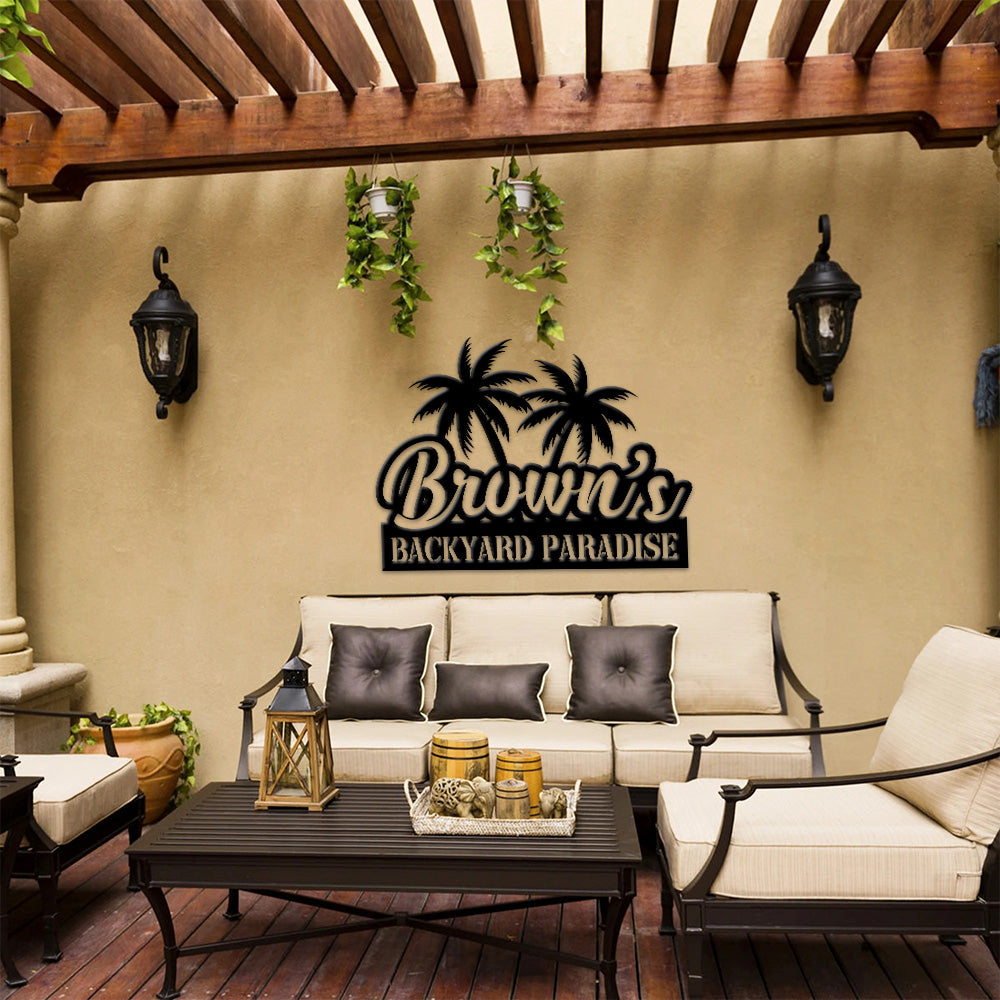 MeMate Backyard Sign Outdoor Decor, Welcome Signs, Personalized Metal Sign for Backyard, Patio, Custom Name Signs for Garden Porch, Deck, Large Metal Sign for Outside