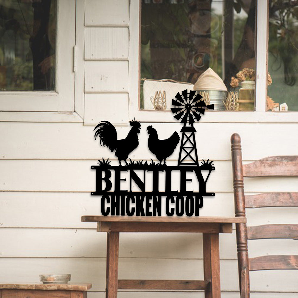 MeMate Chicken Coop Signs for Farmhouse Decoration, Hen House Decor, Metal Signs Outdoor Decor, Personalized Name Sign for Chicken Coops, 8-24 inches Large Metal Sign, Farm Sign, Housewarming Gifts
