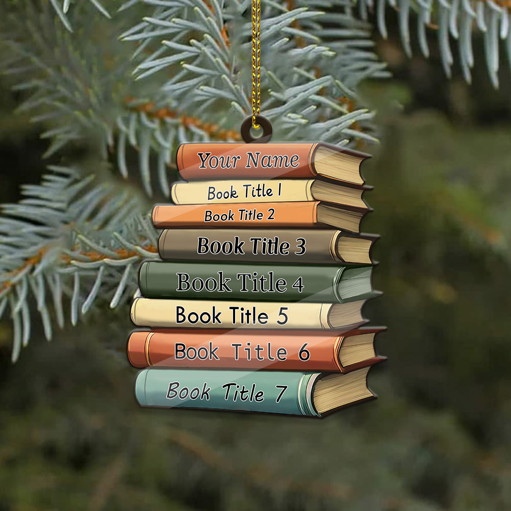 MeMate Personalized Book Ornament, Custom Name and Books Title, Flat Printed Acrylic Ornament Not 3D, Booklovers Ornament, Book Christmas Ornaments Keepsake Decoration for Book Club Family Friends