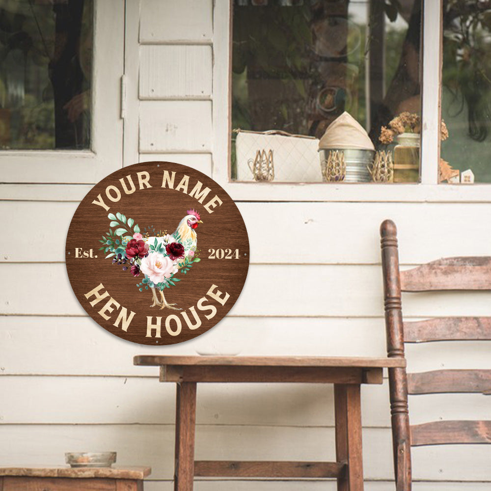 MeMate Chicken Coop Signs for Farmhouse Decoration, Hen House Decor, Metal Signs Outdoor Decor, Personalized Name Sign for Chicken Coops, 8-24 inches Large Metal Sign, Farm Sign, Housewarming Gifts