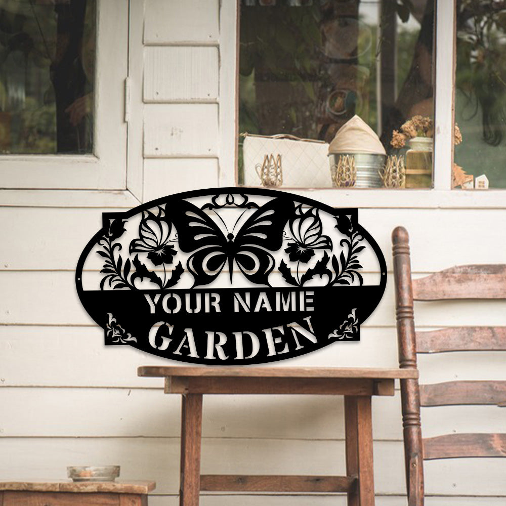 MeMate Personalized Metal Garden Sign for Garden, Custom Name Signs for Garden, Porch, Deck, Love Grows Here Garden Sign